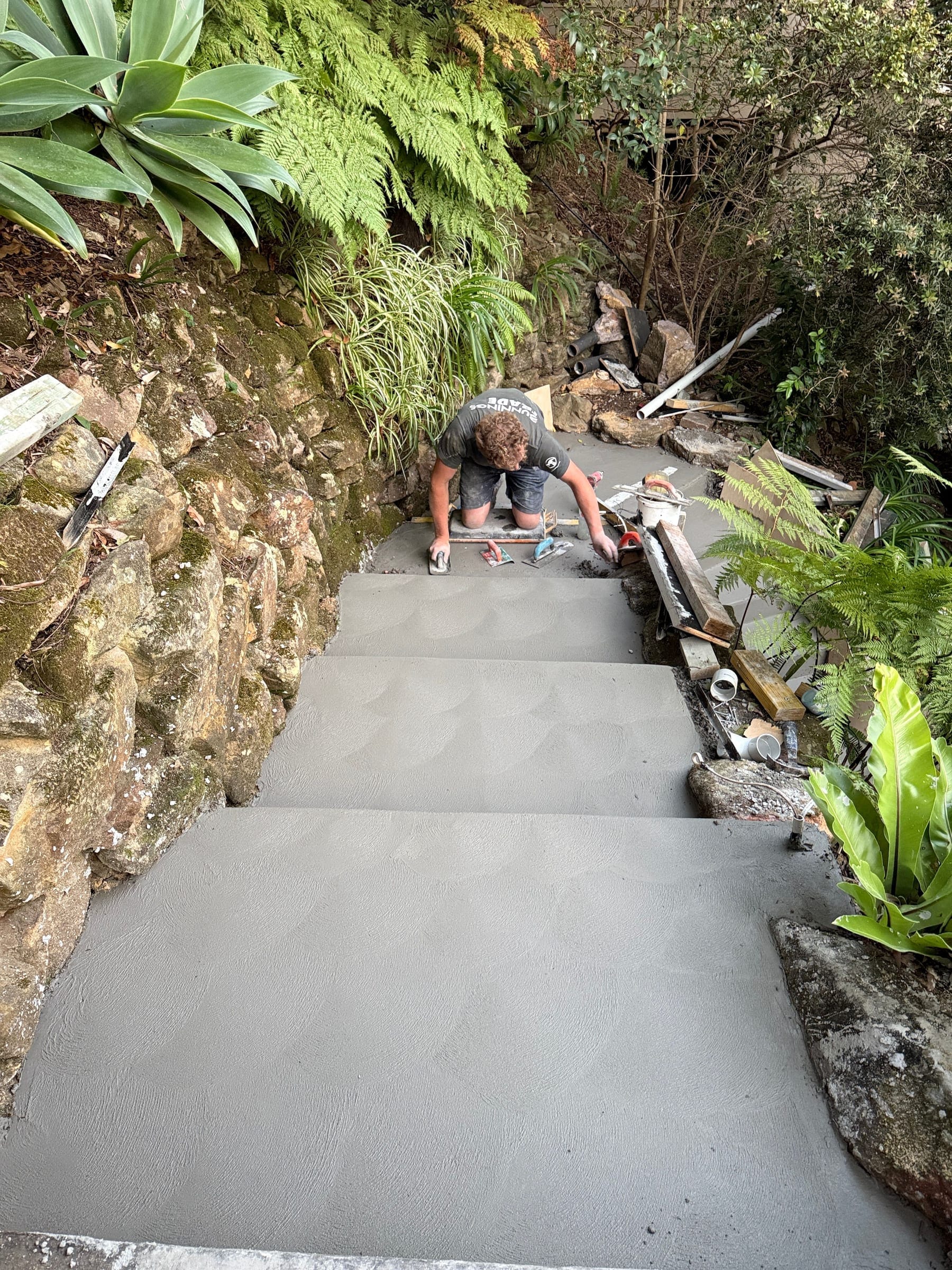 Concrete pour for architectural staircase at Narrabeen